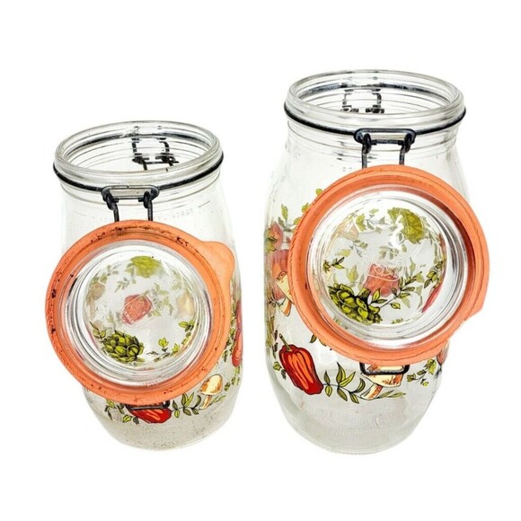 VTG 70s MCM Spice of Life CorningWare Glass Mushroom Vegetable Jars 1.5  2 liter - Picture 12 of 13